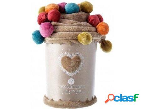 Mantas HOGAR Y MÁS Sofá Beige Tacto Melocotón Con Pompone