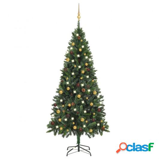 Medio árbol de Navidad artificial con LEDs y bolas verde