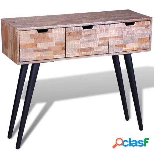 Mesa consola con 3 cajones de madera de teca reciclada