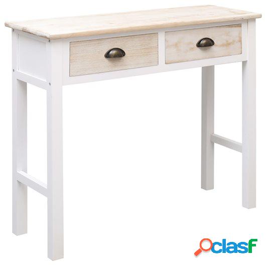 Mesa consola de madera color natural y blanco 90x30x77 cm