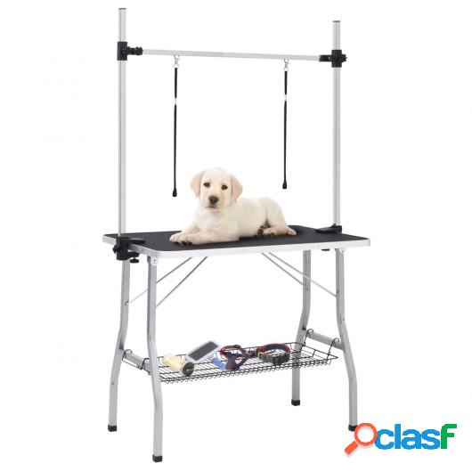 Mesa de aseo ajustable para perros con 2 lazos y cesta