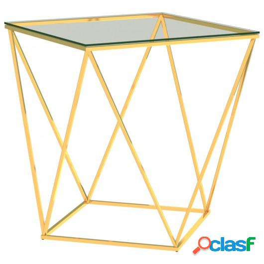 Mesa de centro acero inoxidable dorado transparente 50x50x55