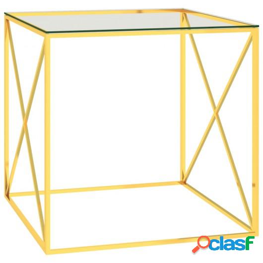 Mesa de centro acero inoxidable y vidrio dorada 55x55x55 cm