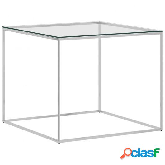 Mesa de centro acero inoxidable y vidrio plateada 50x50x43