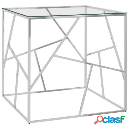Mesa de centro acero inoxidable y vidrio plateada 55x55x55