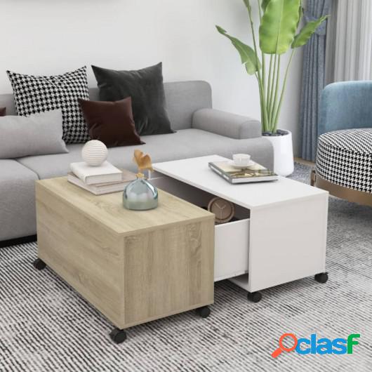 Mesa de centro de aglomerado blanco y roble Sonoma 75x75x38