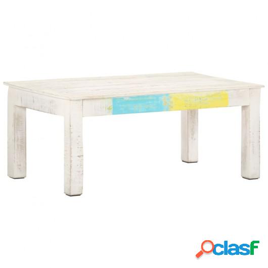 Mesa de centro de madera de mango maciza blanca 110x60x45 cm