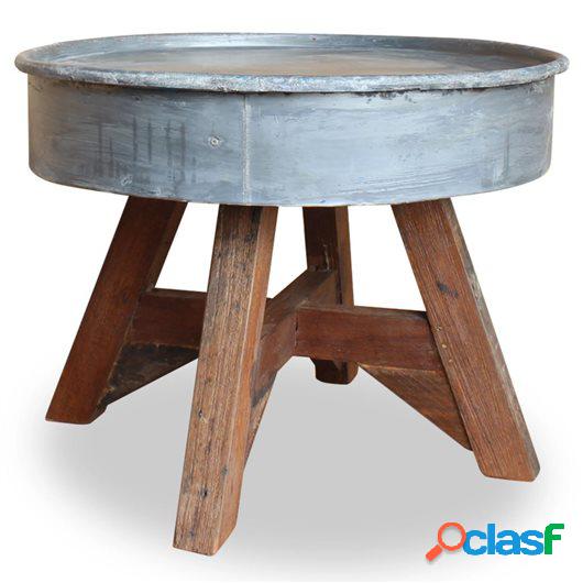 Mesa de centro de madera maciza reciclada 60x45 cm plateada