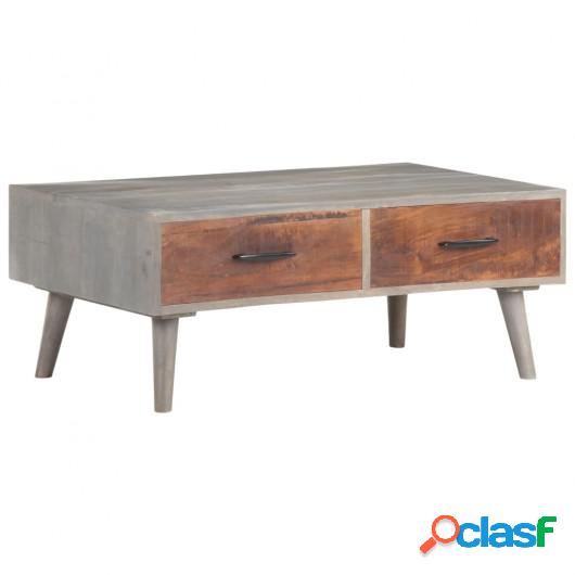 Mesa de centro madera maciza de mango rugosa gris 100x60x40
