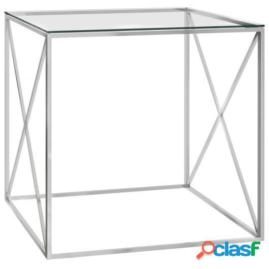 Mesa de centro plateada acero inoxidable y vidrio 55x55x55