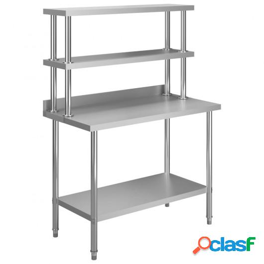 Mesa de trabajo de cocina con estante acero inox 120x60x150