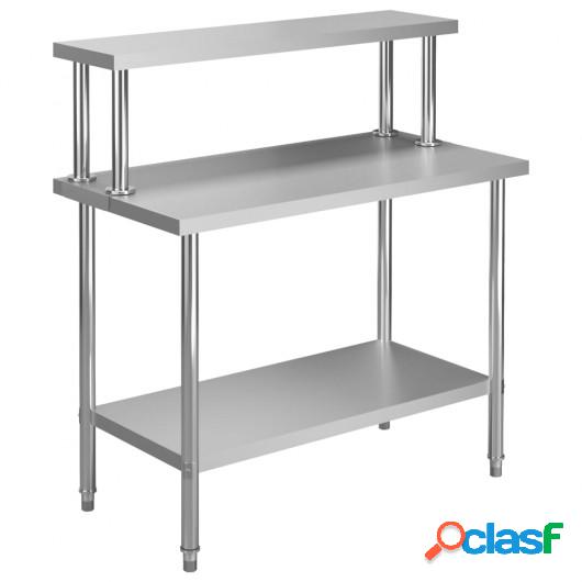 Mesa de trabajo de cocina con estante acero inox