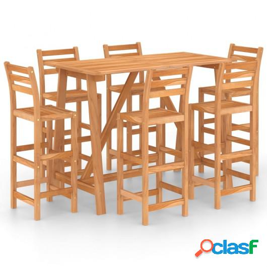 Mesa y sillas de bar para jardín 7 pzas madera maciza de