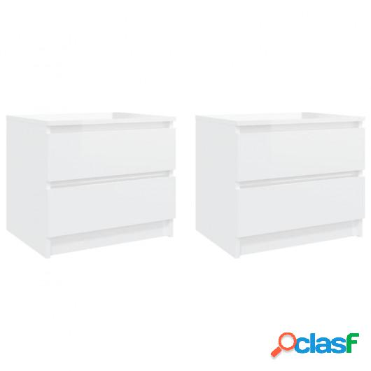 Mesitas de noche 2 uds aglomerado blanco brillante