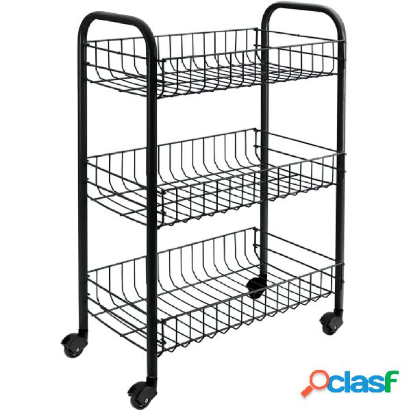 Metaltex Carrito de cocina con 3 cestas Siena negro