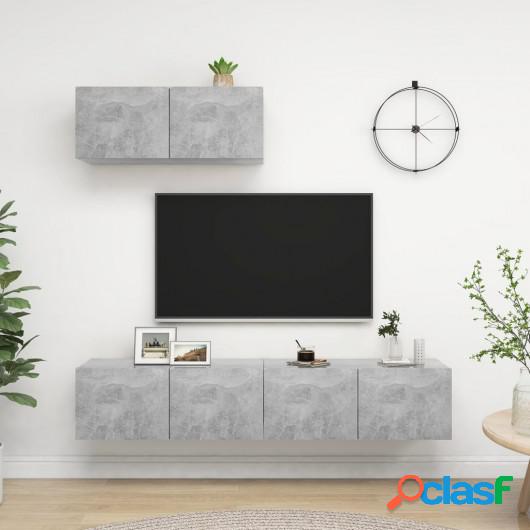 Mueble de TV 3 piezas de aglomerado gris hormigón