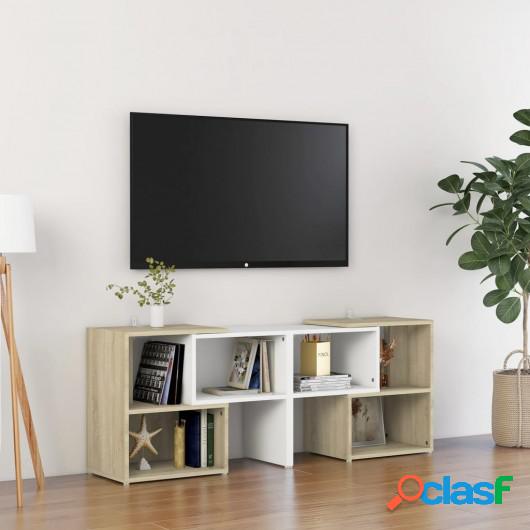 Mueble de TV aglomerado blanco y roble Sonoma 104x30x52 cm