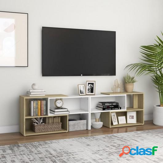 Mueble para TV aglomerado blanco y roble Sonoma 149x30x52 cm