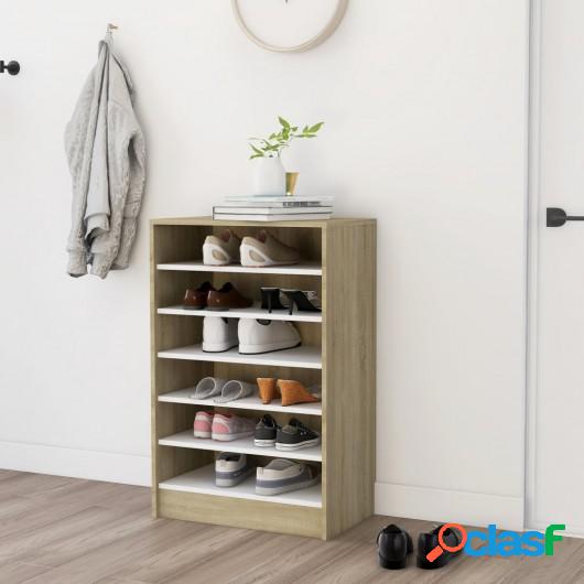 Mueble zapatero de aglomerado blanco y roble Sonoma 60x35x92