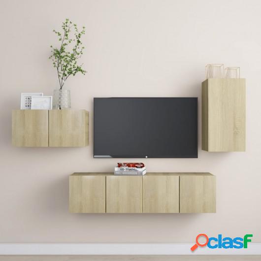 Muebles de pared de TV 4 pzas aglomerado color roble Sonoma