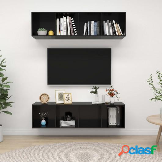 Muebles de pared para TV 2 uds aglomerado negro con brillo