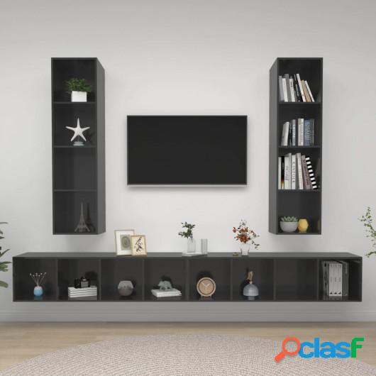 Muebles de pared para TV 4 uds aglomerado gris con brillo