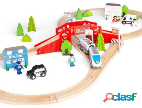 Pista de Madera WOOMAX Circuito Tren (50 Piezas - Edad