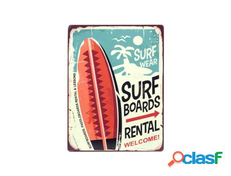 Placa Pared 25X33Cm Surf Board Adorno Pared Placas Metal