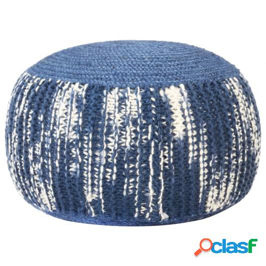 Puf tejido a mano de lana azul y blanco 50x35 cm