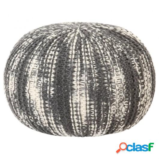 Puf tejido a mano de lana gris oscuro y blanco 50x35 cm