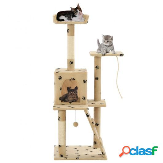 Rascador para gatos con poste de sisal 120 cm huellas beige