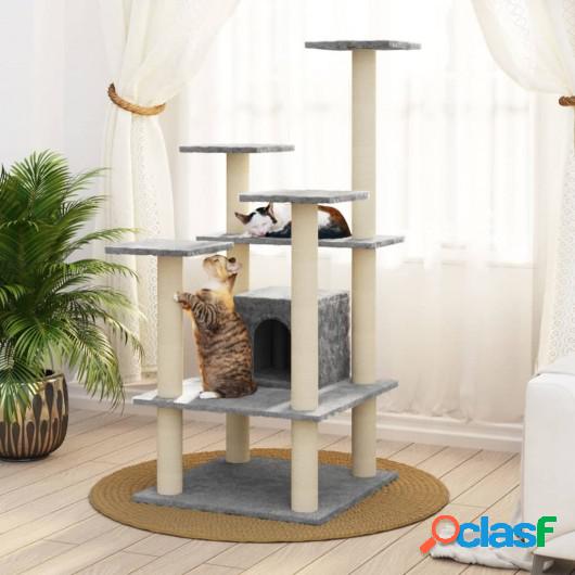 Rascador para gatos con postes de sisal gris claro 110 cm