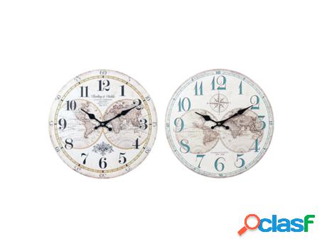 Reloj Pared Dos Tonos Mundo 34Cm Incluye 2 Unidades Adorno