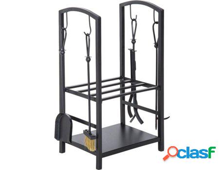 Set Soporte de Leña + 4 Herramientas de Chimenea OUTSUNNY 2