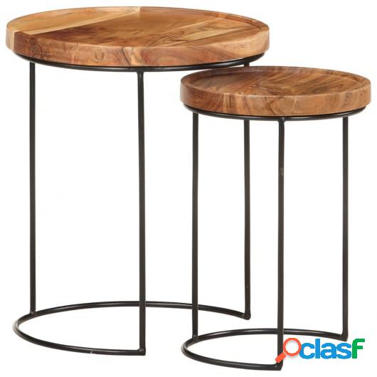 Set de 2 mesas de centro de madera maciza de acacia y acero