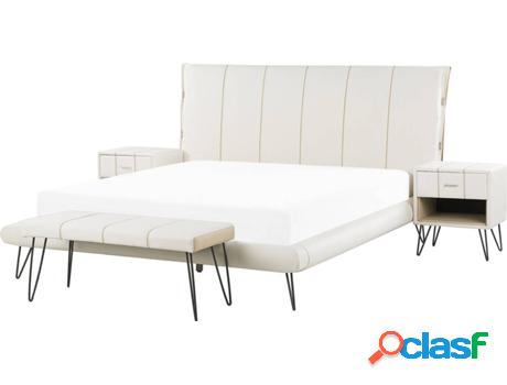 Set de Dormitorio 4 Piezas + Cama Betin (Blanco - Piel