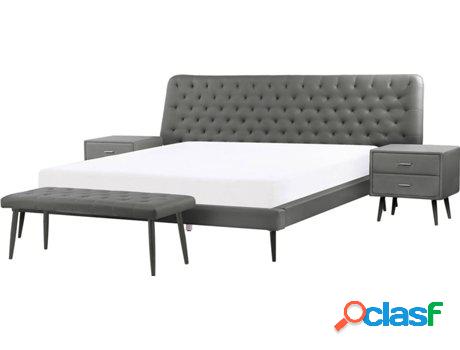 Set de Dormitorio 4 Piezas + Cama Essonne (Gris - Piel