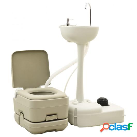 Set de inodoro 10+10L y lavabo portátil de camping 20L gris