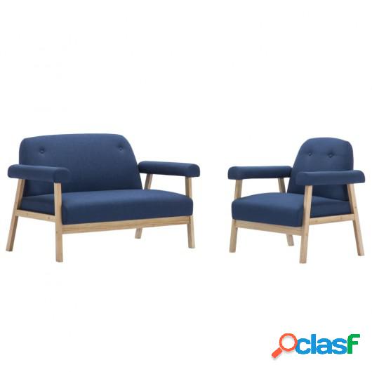 Set de sofá de 3 personas 2 piezas de tela azul
