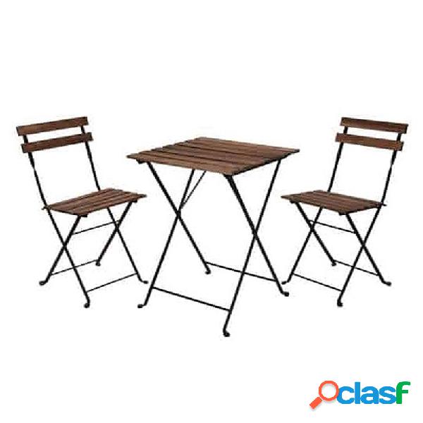 Set mesa plegable metal y madera 55x54cm + 2 sillas