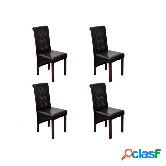 Silla de comedor marrón de madera y cuero sintético, 4