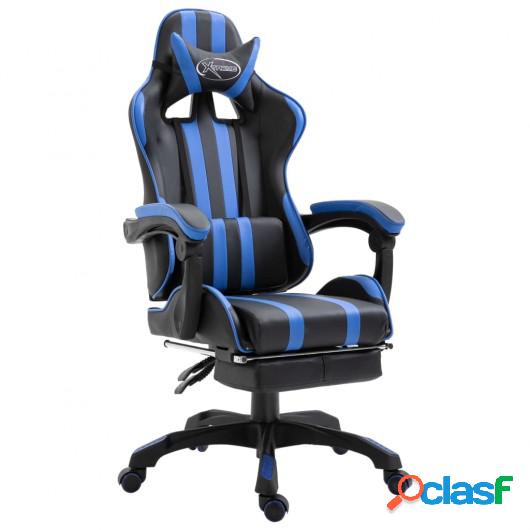 Silla gaming con reposapiés cuero sintético azul