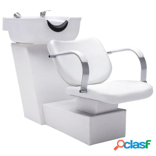 Silla lavacabezas con lavabo cuero sintético blanco