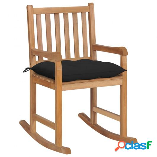 Silla mecedora de madera maciza de teca con cojín negro