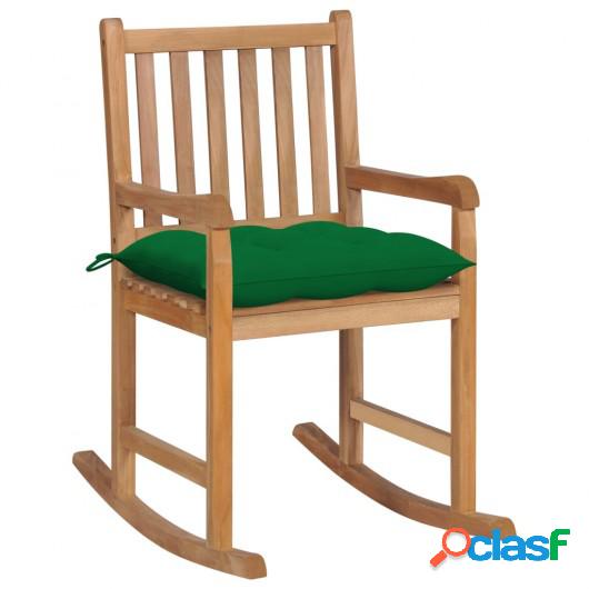 Silla mecedora de madera maciza de teca con cojín verde