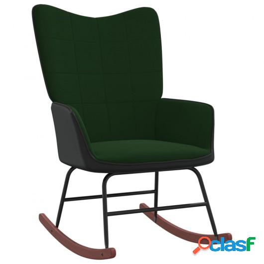 Silla mecedora de terciopelo verde oscuro y PVC