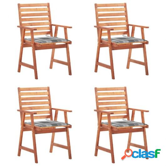 Sillas comedor de jardín y cojines 4 uds madera maciza