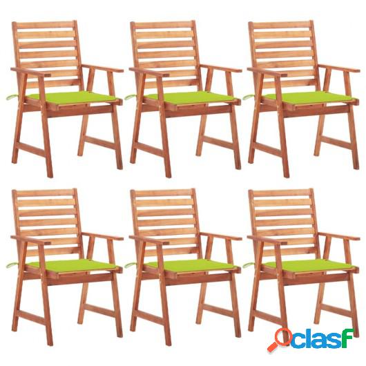 Sillas comedor de jardín y cojines 6 uds madera maciza