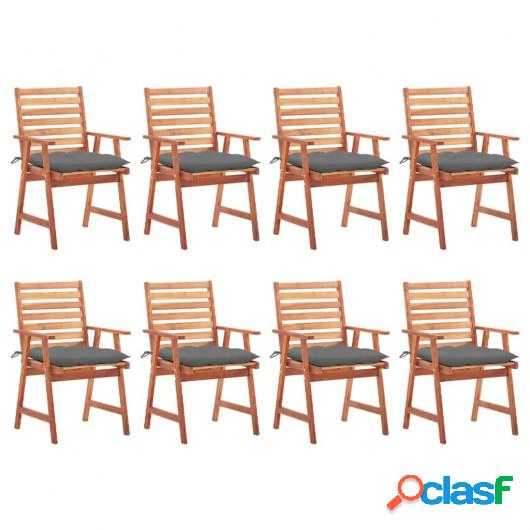 Sillas comedor de jardín y cojines 8 uds madera maciza