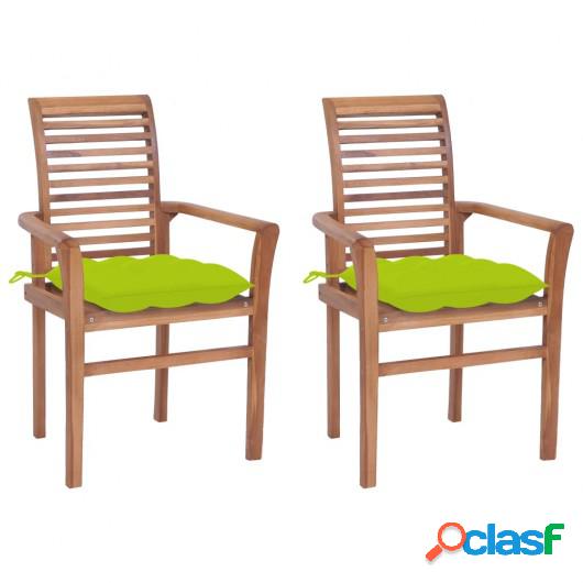 Sillas de comedor 2 uds madera teca con cojines verde